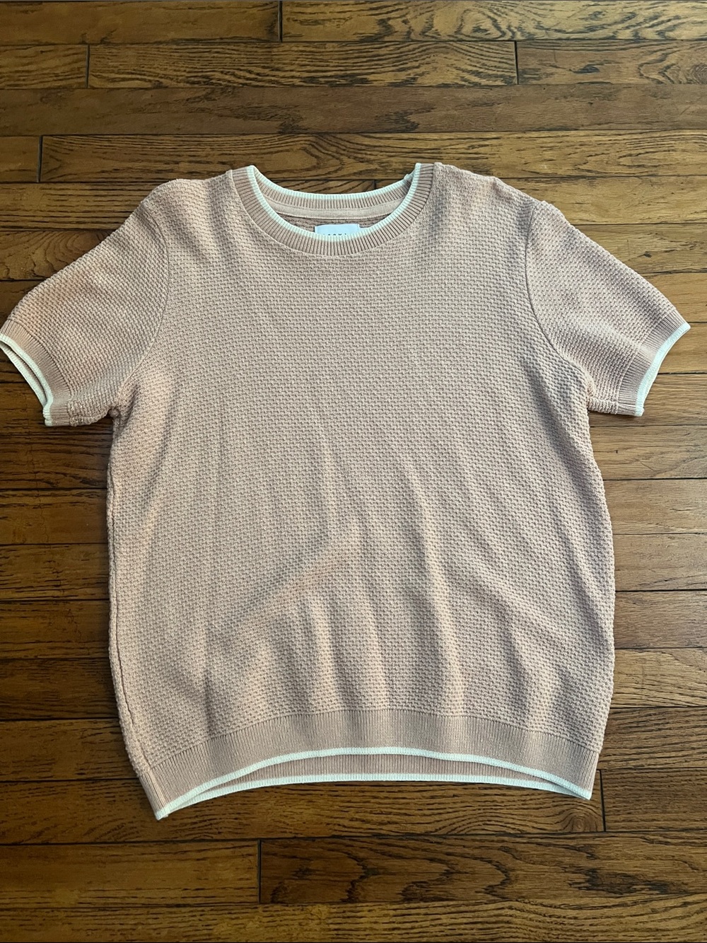Topman Short-Sleeve Crewneck Sweater in Blush Pink with White Trim